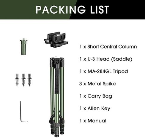 Manbily MA-284GL Hunting Tripod & U-3 Saddle Set for Shooting, 28mm Tube, Max. Load 22lbs/10kg, Aluminum Shooting Tripods with Clamp Mount 72 in in Kuwait
