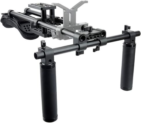 NICEYRIG Shoulder Pad Rig Support System 15mm for DSLR/Mirrorless Cameras | with Riser Base Plate Mount, 15mm Rod and Rod Rail Leather Handgrips Handle Kit in Kuwait