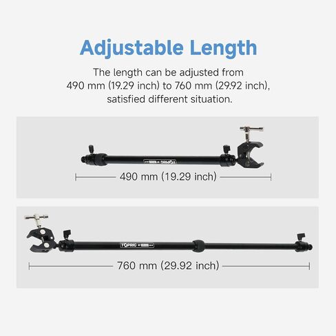Toprig Accsoon Camera Slider Support Arm (2 Pack) with C Clamps&Extendable Arms, Tripod stabilizer Support Rods, Aluminum Alloy Tripod Stability Arm for Motorized Camera Slider Stable Shooting-30inch in Kuwait