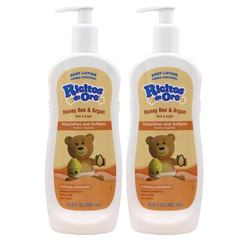 Ricitos de Oro Honey and Argan Baby Body Lotion That Helps Smooth Baby Skin -Hypoallergenic with Honey Bee Extract Delicious Scent, 2-Pack of 12.8 FL Oz Each, 2 Bottles. in Kuwait