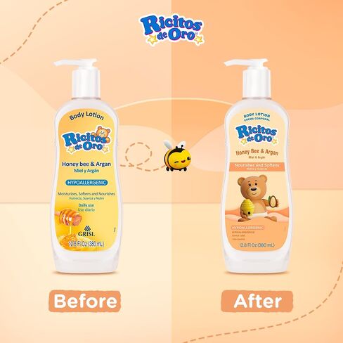 Ricitos de Oro Honey and Argan Baby Body Lotion That Helps Smooth Baby Skin -Hypoallergenic with Honey Bee Extract Delicious Scent, 2-Pack of 12.8 FL Oz Each, 2 Bottles. in Kuwait