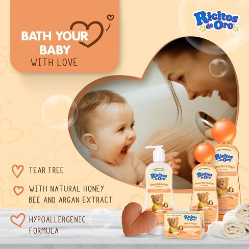 Ricitos de Oro Honey and Argan Baby Body Lotion That Helps Smooth Baby Skin -Hypoallergenic with Honey Bee Extract Delicious Scent, 2-Pack of 12.8 FL Oz Each, 2 Bottles. in Kuwait