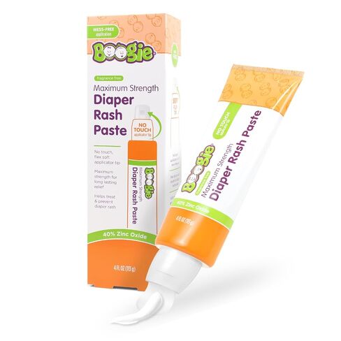 Boogie Wipes - Maximum Strength Diaper Rash Paste for Babies - 4 fl oz | 40% Zinc Oxide - Mess-Free Applicator - Soothes Baby Bum - Fragrance-Free - Diaper Bag Essential in Kuwait