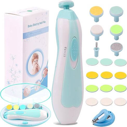 Baby Nail Trimmer Electric Nail File Baby Nail Clippers, Safe Nail Filer Grinder Kit for Newborn Infant Toddler Kids or Adults Toes Fingernails Care Trim Polish, with Led Light and 10 Grinding Heads in Kuwait