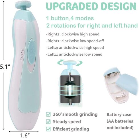 Baby Nail Trimmer Electric Nail File Baby Nail Clippers, Safe Nail Filer Grinder Kit for Newborn Infant Toddler Kids or Adults Toes Fingernails Care Trim Polish, with Led Light and 10 Grinding Heads in Kuwait