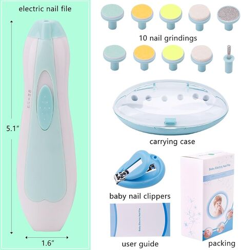 Baby Nail Trimmer Electric Nail File Baby Nail Clippers, Safe Nail Filer Grinder Kit for Newborn Infant Toddler Kids or Adults Toes Fingernails Care Trim Polish, with Led Light and 10 Grinding Heads in Kuwait