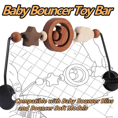 Toy Bar Compatible with Baby Bjorn Bouncer Toy Bar for Baby Bouncer, Durable Wooden Baby Bouncer Toy Bar Attachment, Rotatable Baby Sensory Toy (Natural Wood Colors) in Kuwait