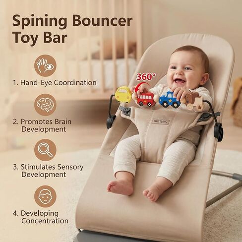 Baby Bjorn Bouncer Toy Bar, Wooden Rotatable Bouncer Toy Bar Attachment, Montessori Sensory Gifts for Babies in Kuwait