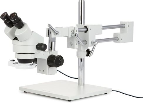 AmScope SM-4BX Professional Binocular Stereo Zoom Microscope, WH10x | 3.5X-45X Magnification Range 76mm Stereo Microscope Holder Ring 360° Multi-Axis Head Rotation Includes 0.5X Barlow in Kuwait