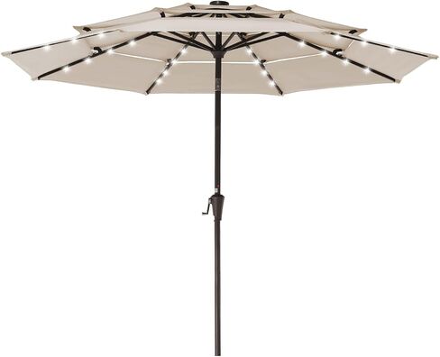 JEAREY 3 Tiers Patio Umbrella with Solar Lights 9ft Outdoor Market Table Umbrellas with Push Button Tilt for Outside Pool Garden, Royal Blue in Kuwait