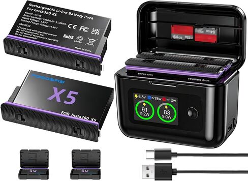 360 X5 Battery 2-Pack with LCD Charger, 2850mAh X5 Batteries and Intelligent Two Way Charger Hub for Insta360 X5 in Kuwait