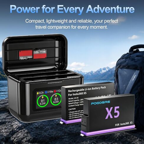 360 X5 Battery 2-Pack with LCD Charger, 2850mAh X5 Batteries and Intelligent Two Way Charger Hub for Insta360 X5 in Kuwait
