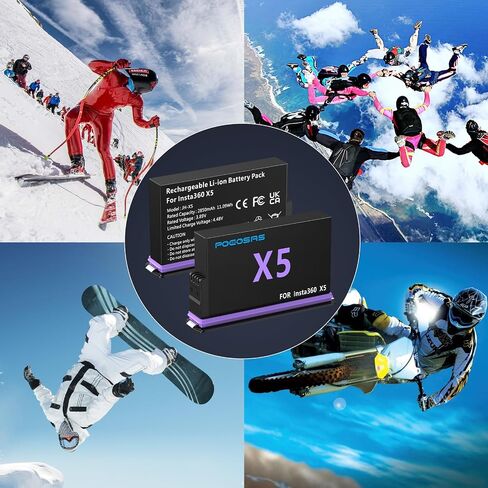 360 X5 Battery 2-Pack with LCD Charger, 2850mAh X5 Batteries and Intelligent Two Way Charger Hub for Insta360 X5 in Kuwait