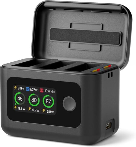 SYMIK Battery Charger for DJI Osmo 360 / Action 6 / Action 5 Pro/ 4/3 | 27W Triple Slots PD Fast Charging Case, Intelligent 5-in-1 LCD Two Way Charger Hub for DJI Osmo Battery & Xtra 360/ Edge/Pro in Kuwait
