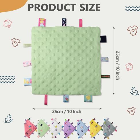 Entisn Tag Security Blanket 10x10 Minky Dot Lovey Green | Colorful Satin Tags For Sensory Play, Ultra-Soft Minky Dot Fabric, Compact Size Fits Diaper Bags, Machine Washable Easy Care in Kuwait