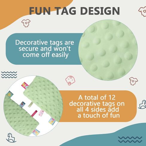 Entisn Tag Security Blanket 10x10 Minky Dot Lovey Green | Colorful Satin Tags For Sensory Play, Ultra-Soft Minky Dot Fabric, Compact Size Fits Diaper Bags, Machine Washable Easy Care in Kuwait