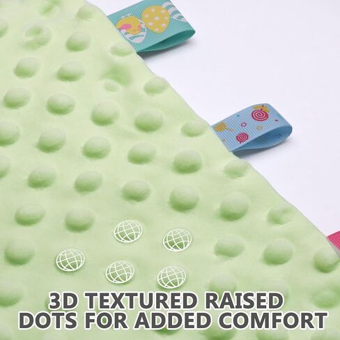 Entisn Tag Security Blanket 10x10 Minky Dot Lovey Green | Colorful Satin Tags For Sensory Play, Ultra-Soft Minky Dot Fabric, Compact Size Fits Diaper Bags, Machine Washable Easy Care in Kuwait