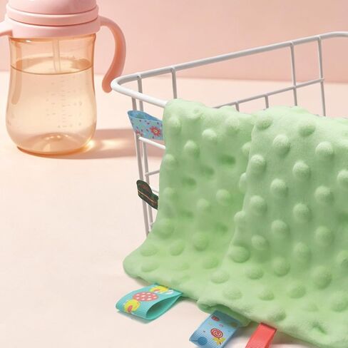 Entisn Tag Security Blanket 10x10 Minky Dot Lovey Green | Colorful Satin Tags For Sensory Play, Ultra-Soft Minky Dot Fabric, Compact Size Fits Diaper Bags, Machine Washable Easy Care in Kuwait