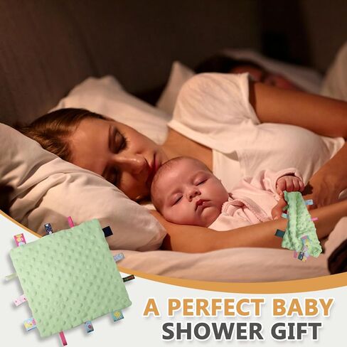 Entisn Tag Security Blanket 10x10 Minky Dot Lovey Green | Colorful Satin Tags For Sensory Play, Ultra-Soft Minky Dot Fabric, Compact Size Fits Diaper Bags, Machine Washable Easy Care in Kuwait
