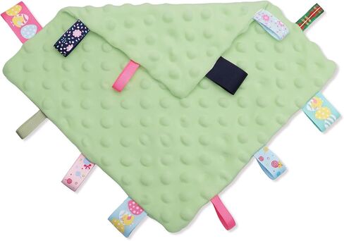 Entisn Tag Security Blanket 10x10 Minky Dot Lovey Green | Colorful Satin Tags For Sensory Play, Ultra-Soft Minky Dot Fabric, Compact Size Fits Diaper Bags, Machine Washable Easy Care in Kuwait