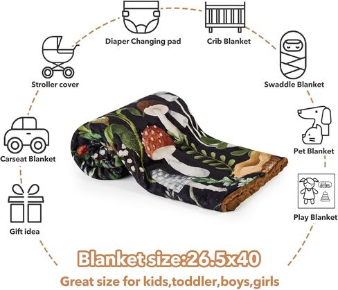 Mushroom Baby Blanket for Boys Girls Soft Fleece Minky Blanket with Dotted Backing Double Layer Newborn Toddler Blankie for Nursery Stroller Crib Gift to Son Nephew Grandson 26.5 * 40 in in Kuwait