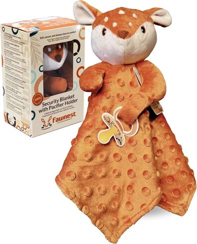 Baby Lovey Security Blanket Newborn - Plush Stuffed Animal with Pacifier Holder, Gender Neutral Baby Gift, Cozy Blanket for Boy & Girl Minky Dot in Kuwait