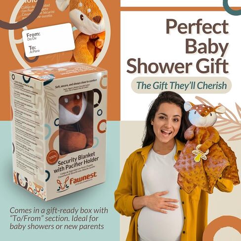 Baby Lovey Security Blanket Newborn - Plush Stuffed Animal with Pacifier Holder, Gender Neutral Baby Gift, Cozy Blanket for Boy & Girl Minky Dot in Kuwait