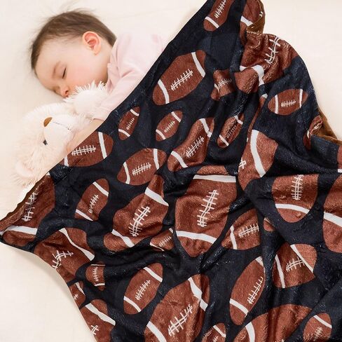 Football Baby Blanket for Boys Girls Soft Fleece Minky Blanket with Dotted Backing Double Layer Newborn Toddler Blankie for Nursery Stroller Crib Gift Ideas to Son Nephew Grandson 26.5 * 40 Inches in Kuwait