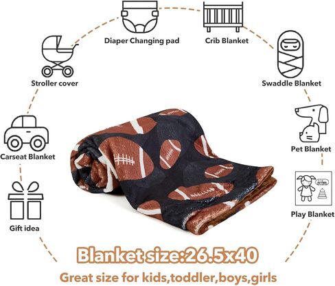 Football Baby Blanket for Boys Girls Soft Fleece Minky Blanket with Dotted Backing Double Layer Newborn Toddler Blankie for Nursery Stroller Crib Gift Ideas to Son Nephew Grandson 26.5 * 40 Inches in Kuwait