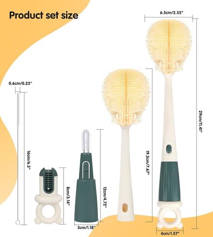 Long Handle Bottle Cleaning Brush Set, 4-in-1 Silicone Baby Bottle Cleaner Brush Kit, Multifunctional Water Bottles Washer for Travel, Baby Bottles, Breast Pump, Spout, Nipple & Straw in Saudi Arabia