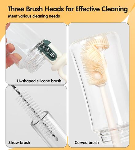 Long Handle Bottle Cleaning Brush Set, 4-in-1 Silicone Baby Bottle Cleaner Brush Kit, Multifunctional Water Bottles Washer for Travel, Baby Bottles, Breast Pump, Spout, Nipple & Straw in Saudi Arabia