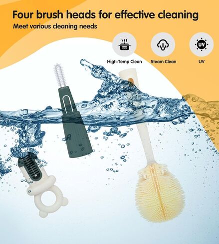 Long Handle Bottle Cleaning Brush Set, 4-in-1 Silicone Baby Bottle Cleaner Brush Kit, Multifunctional Water Bottles Washer for Travel, Baby Bottles, Breast Pump, Spout, Nipple & Straw in Saudi Arabia