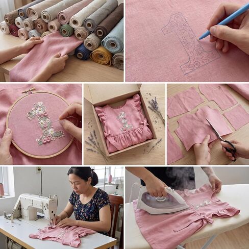 First Birthday Outfit Baby Girl, Embroidery Baby 1st Birthday Dress, Linen Cotton Dress, One Year Old Girl Gift in Kuwait