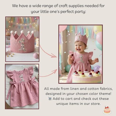 First Birthday Outfit Baby Girl, Embroidery Baby 1st Birthday Dress, Linen Cotton Dress, One Year Old Girl Gift in Kuwait