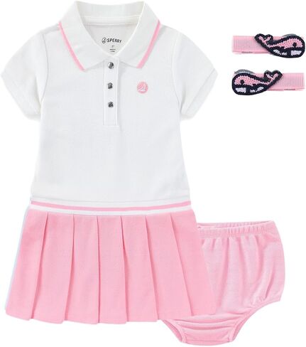 Sperry Baby Girls Pique Jersey Dress with Panty and Hairclips 3 Piece Set for Infant to Toddler in Kuwait