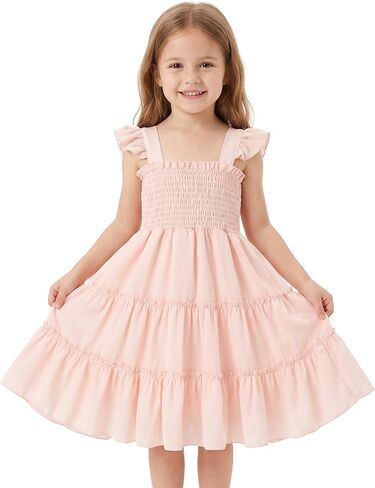 Toddler Girl Summer Dress Girls Boho Outfit Smocked Ruffle Dress Tiered A-Line Beach Sundress for Girls 18M-6T in Kuwait