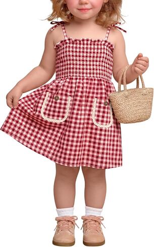 Halfchet Toddler Girl Gingham Dress 18M-5T Baby Cotton Bowknot Strap Plaid Sundress Kids Smocked Sleeveless Checkered Clothes in Kuwait