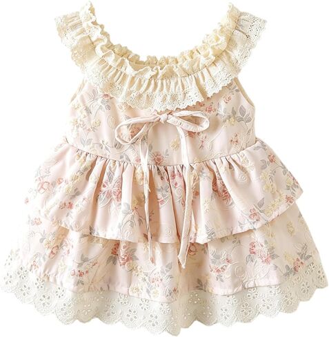 Newborn Baby Girl Floral Lace Romper Dress Vintage Boho Sleeveless Bodysuit Dress in Kuwait