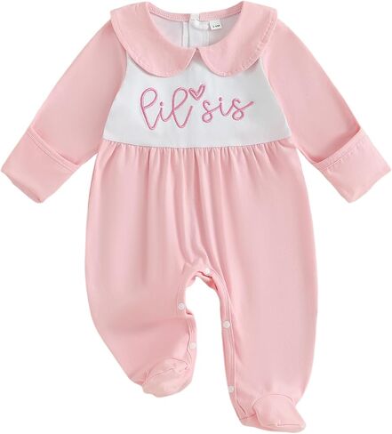 Newborn Coming Home Outfit Footed Romper Baby Girl Fall Clothes | Long Sleeve Doll Collar Romper, for Going Home Outfit, Hospital Outfit, for Fall Winter Clothes, for Baby Girl 0-12 Month in Kuwait