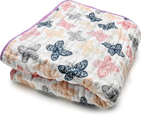 ZPECC Muslin Toddler Blanket Thicker, 47x47 Organic Cotton Kids Quilt Hypoallergenic for Baby Essentials Crib Stroller Daycare Cot, Butterfly in Saudi Arabia