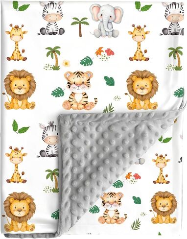 Safari Baby Blanket Jungle Animals Gender Neutral Minky Blankets for Newborn Baby Girls or Boys Lion Nursery Toddler Double Layer Blanket with Dotted Backing and Safari Animal Printed (Lion) in Kuwait