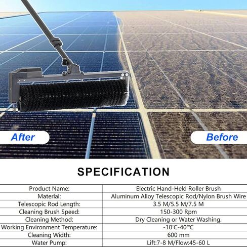 Solar Cleaning Roller Brush,Coping Solar Panel Cleaning Brush with 5.5M Extendable Water Fed Pole, Outdoor Window Washing Tool & Squeegee for Efficient Solar Panel & Wind,3.5M in Kuwait