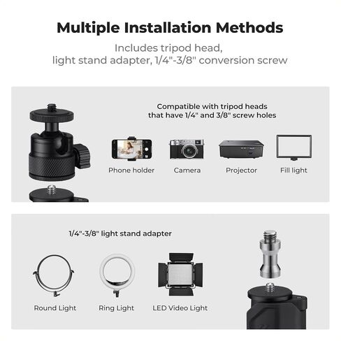K&F CONCEPT 2-Pack Camera Desk Mount 16"-37" w/ 360° Ball Head & Phone Clip | Tabletop C-Clamp Adjustable Light Stand for DSLR, Ring Light, Webcam, Live Streaming, Online Teaching TD01 in Kuwait