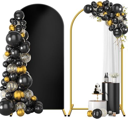 HEMMOTOP Metal Arch Backdrop Stand and Cover Set, Black, 7.2 ft | Includes Stretchy Spandex Cover, Tool-Free Install, Ideal for Wedding, Birthday, Baby Shower, Graduation, Halloween Party in Kuwait