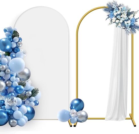 HEMMOTOP Metal Arch Backdrop Stand and Cover Set, Black, 7.2 ft | Includes Stretchy Spandex Cover, Tool-Free Install, Ideal for Wedding, Birthday, Baby Shower, Graduation, Halloween Party in Kuwait
