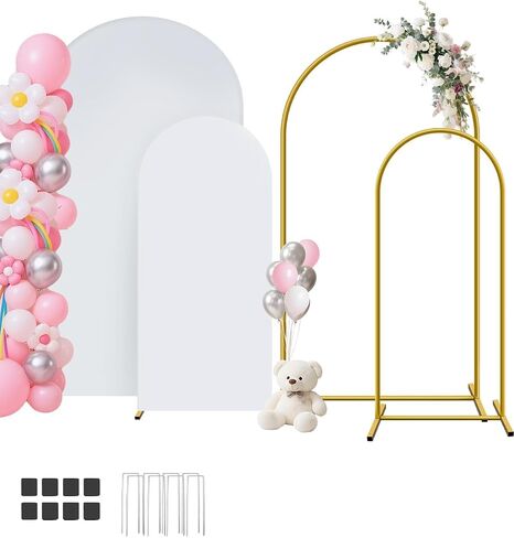 HEMMOTOP Metal Arch Backdrop Stand and Cover Set, Black, 7.2 ft | Includes Stretchy Spandex Cover, Tool-Free Install, Ideal for Wedding, Birthday, Baby Shower, Graduation, Halloween Party in Kuwait
