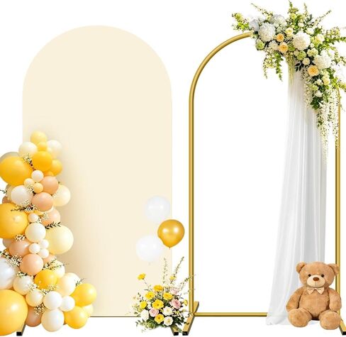 HEMMOTOP Metal Arch Backdrop Stand and Cover Set, Black, 7.2 ft | Includes Stretchy Spandex Cover, Tool-Free Install, Ideal for Wedding, Birthday, Baby Shower, Graduation, Halloween Party in Kuwait