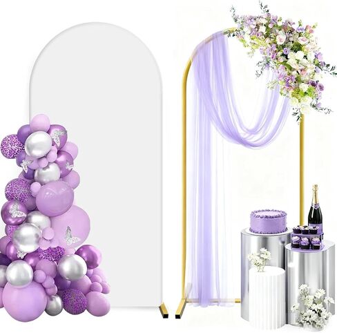 HEMMOTOP Metal Arch Backdrop Stand and Cover Set, Black, 7.2 ft | Includes Stretchy Spandex Cover, Tool-Free Install, Ideal for Wedding, Birthday, Baby Shower, Graduation, Halloween Party in Kuwait