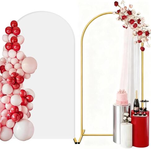 HEMMOTOP Metal Arch Backdrop Stand and Cover Set, Black, 7.2 ft | Includes Stretchy Spandex Cover, Tool-Free Install, Ideal for Wedding, Birthday, Baby Shower, Graduation, Halloween Party in Kuwait