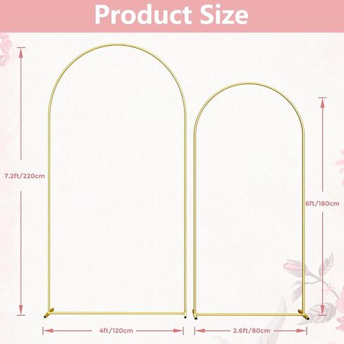 Metal Arch Backdrop Stand, 7.2FT+6FT Wedding Arch Frame, Gold Wedding Arch Backdrop Stand Set of 2, Balloon Arch Backdrop for Wedding Birthday Party Baby Shower Graduation Ceremony in Kuwait
